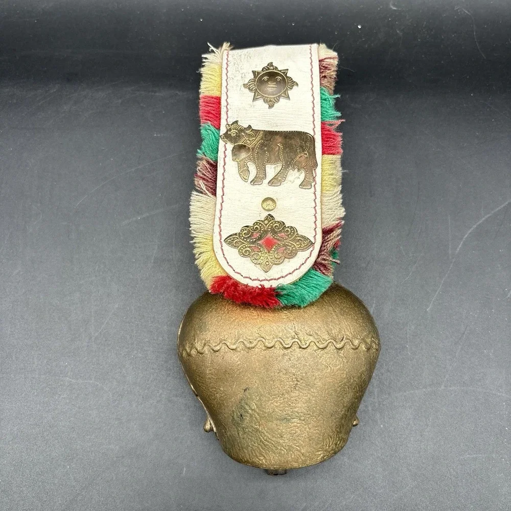 Vintage Brass Cowbell Decorative with Tassels Ornaments Folk Art 9